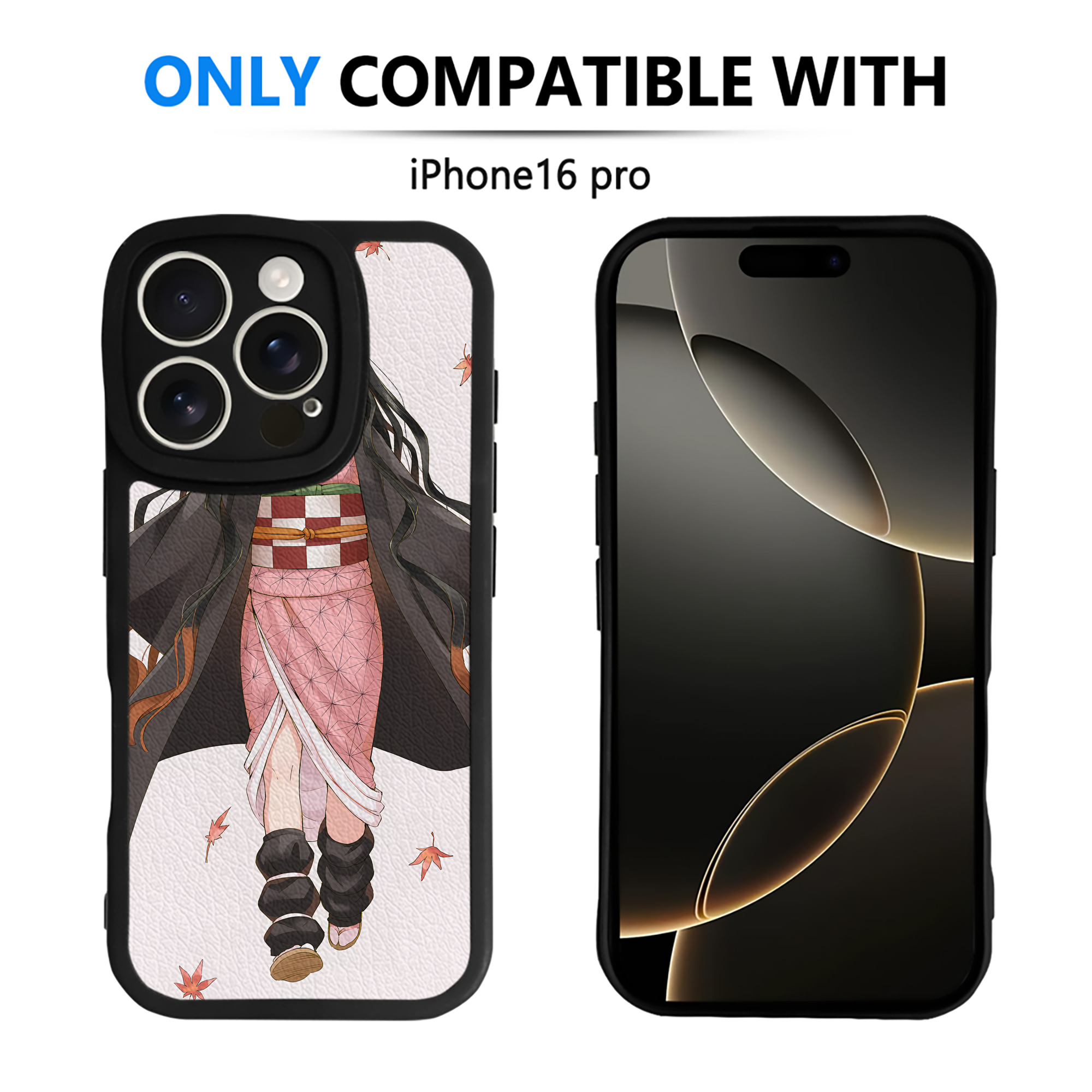 （画像用） 鬼滅の刃（きめつのやいば）竈門 禰󠄀豆子／かまど ねずこ Kamado Nezuko 【iPhone 16シリーズ対応】シリコンスマホケース（レザー調） 材質：シリコン